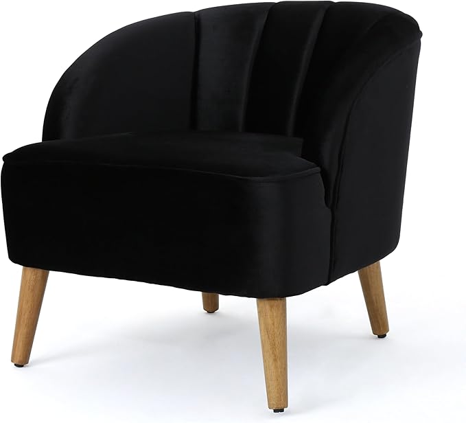 Modern Velvet Club Chair Mid Century Style Accent Armchair for Living Room or Bedroom Black