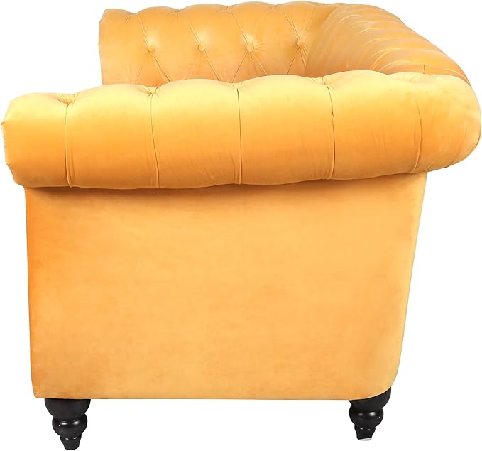 LEVNARY Velvet Sofa Chesterfield Tufted Upholstered 2 Seater Couch Modern Loveseat Couch Classic Furniture for Living Room Bedroom (Yellow)