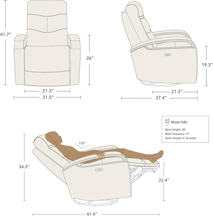 CHITA Genuine Leather Power Swivel Glider Rocker Recliner FSC Certified Mid Century Modern Recliner Chair for Adults Adjustable Power Headrest for Nursery and Living Room Haze