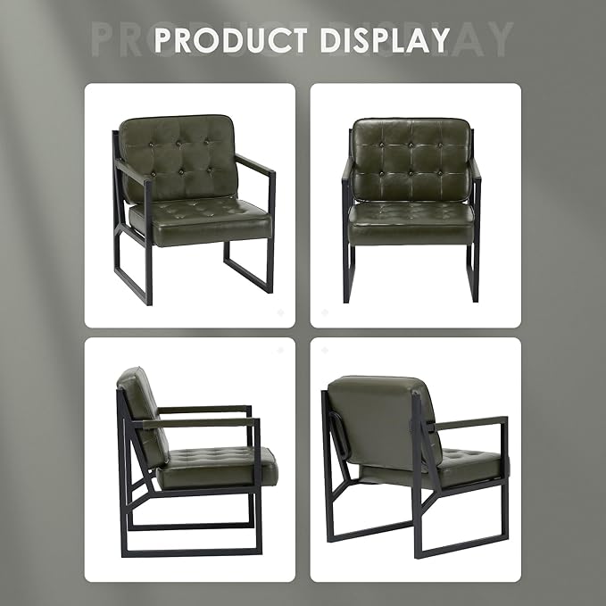 Modern Accent Chair Accent Arm Chair for Living Room Comfy Leather Armchair with Metal Legs for Bedroom Reception Waiting Room Green
