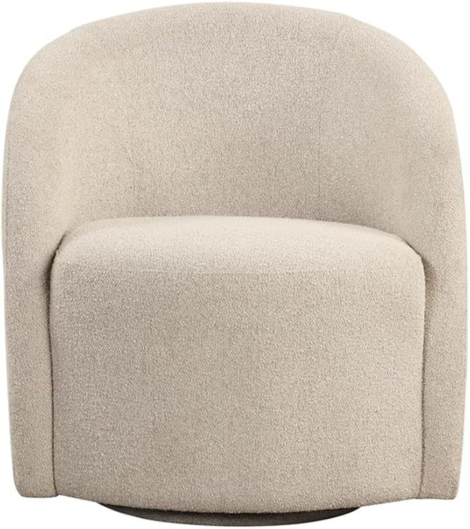 Pemberly Row Swivel Accent Chair Khaki Beige Boucle Upholstery High-Density Foam Cushion Solid Wood Frame Upholstered Base Low Profile Back Stylish and Durable Living Room or Makeup Table