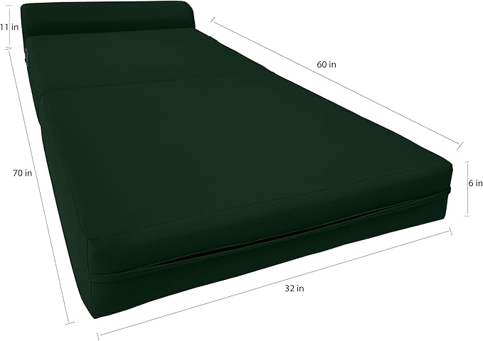 D&ampD Futon Furniture Sleeper Chair Folding Bed Studio Sofa Guest Folded Mattress High Density Foam (70 x 32 x 6 Hunter Green)