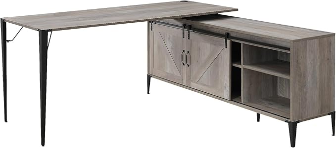Penau Gray Oak and Black Finish Writing Desk with Spacious Cabinet Stylish Home Office Desk Durable Composite Wood Ample Storage Solution