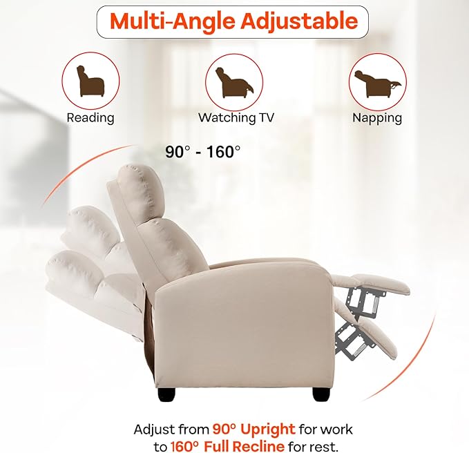 FDW Recliner Chair Massage Chair Reading Chair Reclining Sofa Home Theater Seating with Lumbar Support Massage and Padded Backrest for Living Room and Bedroom (Textile Beige)