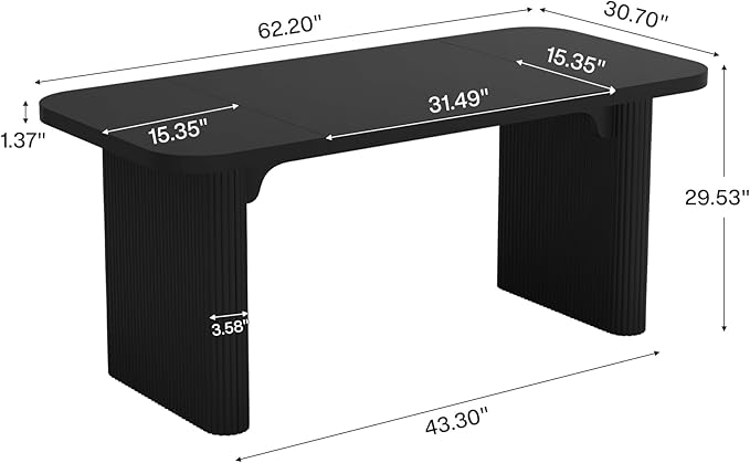 Tribesigns 62-Inch Rectangular Executive Computer Desk Large Modern Wood Writing Table with Double Pedestal for Home Office Easy to Assemble Chair Not Included (Black)