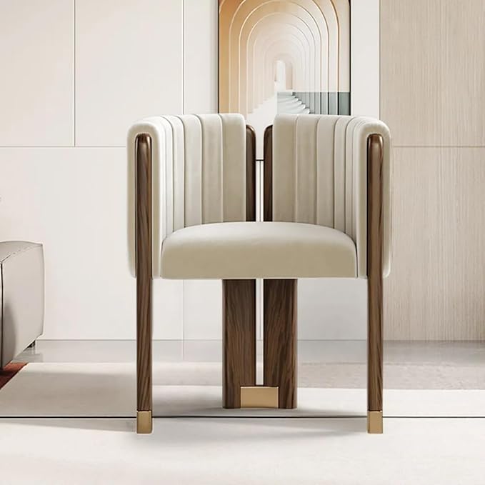 Velvet Fluted Accent Chair for Living Room with Wood Frame High Resilience Foam Elegant Modern Armchair (Beige)