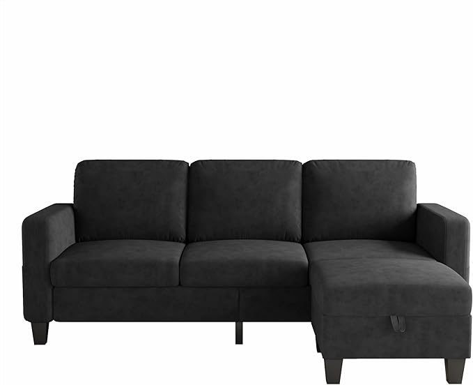 78 Sectional Sofa Couches for Living Room Black Convertible L Shaped Couch with Storage Ottoman Deep Seat Pet-Friendly Velvet Fabric Sofa Set for Small Space Apartment Dorm