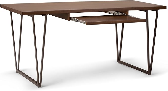 SIMPLIHOME Ryder SOLID WOOD Modern Industrial 66 inch Wide Writing Office Desk in Natural Aged Brown for the Office Desk Writing Table Workstation and Study Table