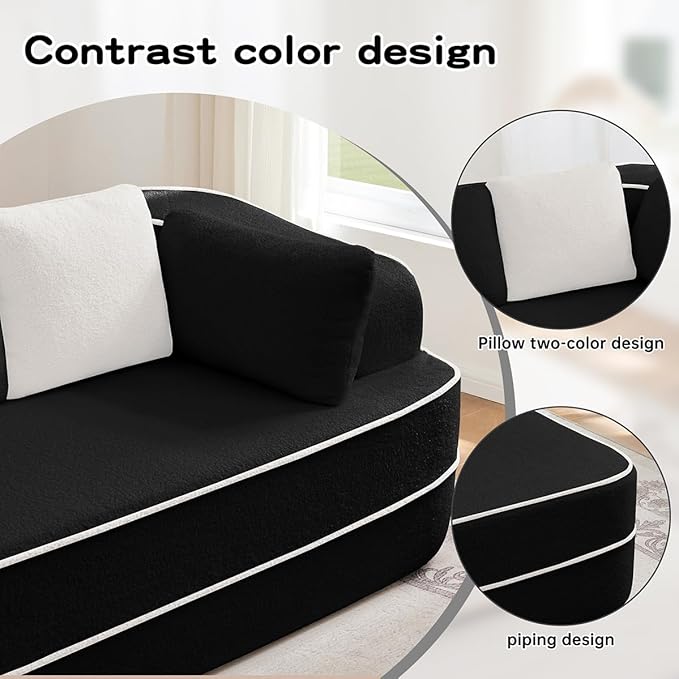 Boneless Sectional Couch with Memory Foam &amp Deep Seat Modular Sectional Sofa with Teddy Fabric for Living Room Cloud Couch with Facing Chaise No Assembly Required (Black2 L-Shaped Chaise)