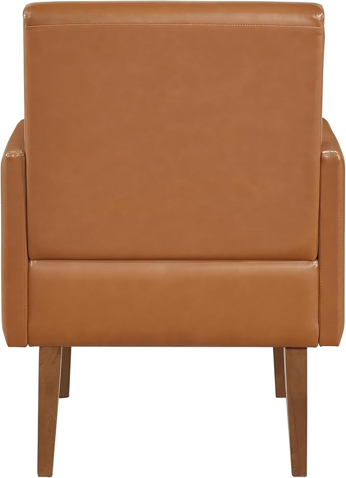 Lexicon Accent Chair Faux Leather Living Room Chair Modern Armchair with Solid Wood Frame and Thick Cushion Reading Chair Comfy Chair for Bedroom Living Room Waiting Room Retro Brown