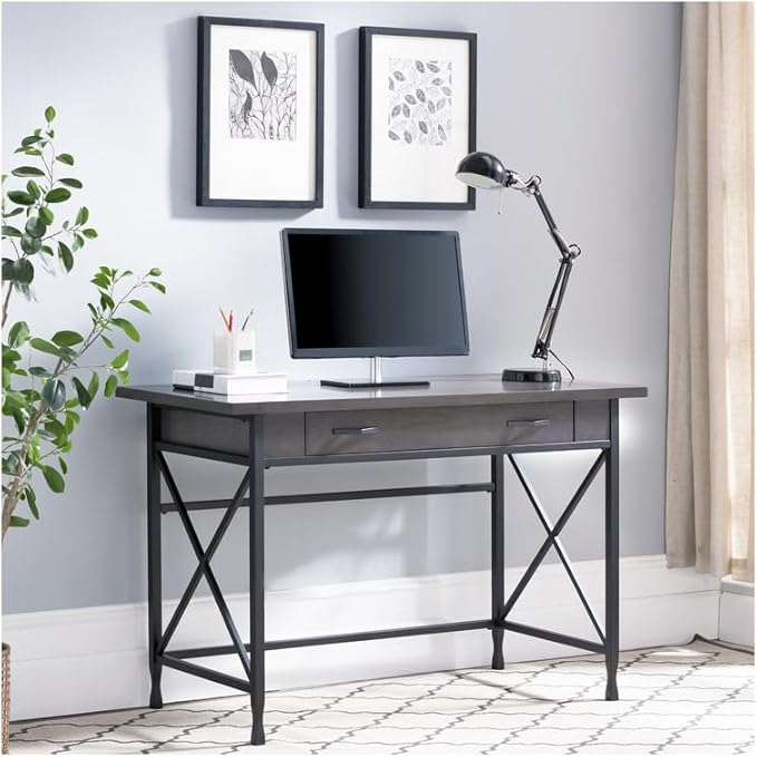 Writing Desk with Keyboard Drawer Computer Desk Home Office Desk - Smoke Gray &amp Black