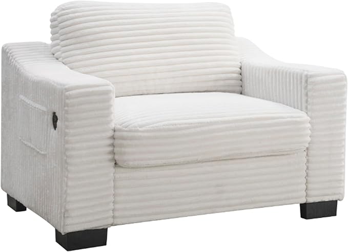 46.1''W Oversized Accent Chair Modern Single Armchair with USB Charger &amp Storage Pocket Comfy Reading Chair Tufted Corduroy Fabric for Living Room Bedroom Apartment Office (Beige)
