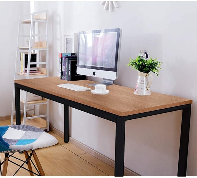 BIBOC 24X55 inches Computer Desk/Dining Table Office Desk Composite Wood Board Sturdy Writing Workstation for Home Office Walnut and Black Legs