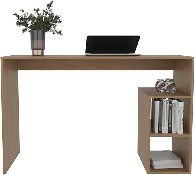 Solid 47 Wide Four Shelves Writting Desk Home Office Living Room Gamer Desk Natural Oak ER236