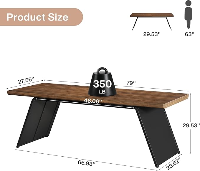 Tribesigns 79” Double Desk for Two People Extra Long Computer Desk with Walnut Wood Top &amp Black Metal Base Heavy Duty 2 Person Home Office Writing &amp Gaming Table