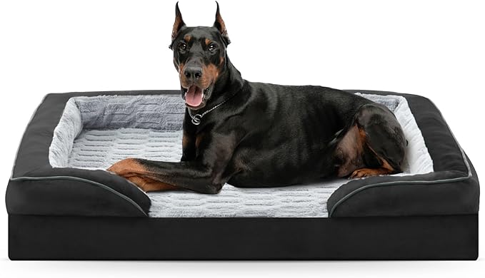 FURTIME Orthopedic Dog Bed for Extra Large Dogs - XL Plus Waterproof Dog Sofa Beds Supportive Foam Pet Couch Bed with Removable Washable Cover Waterproof Lining and Nonskid Bottom Black
