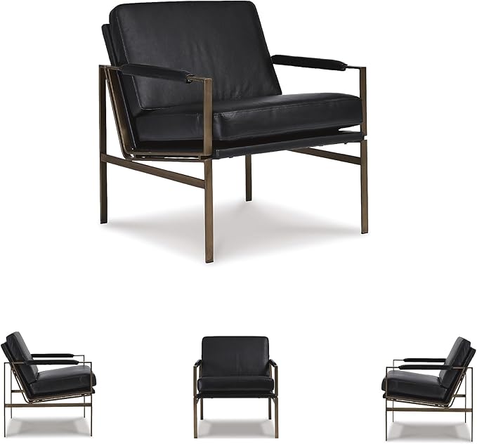 Signature Design by Ashley Puckman Mid-Century Modern Leather Accent Chair Black