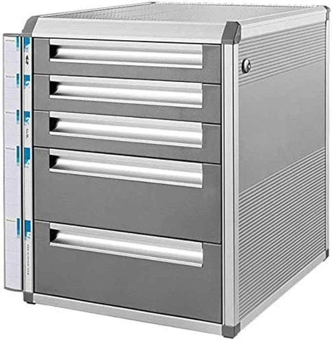 File Cabinet Flat 5 Drawer Desktop Data Storage Box Key Lock Office Cabinet Gray Home Office Furniture Bookshelves (Silver One Size)
