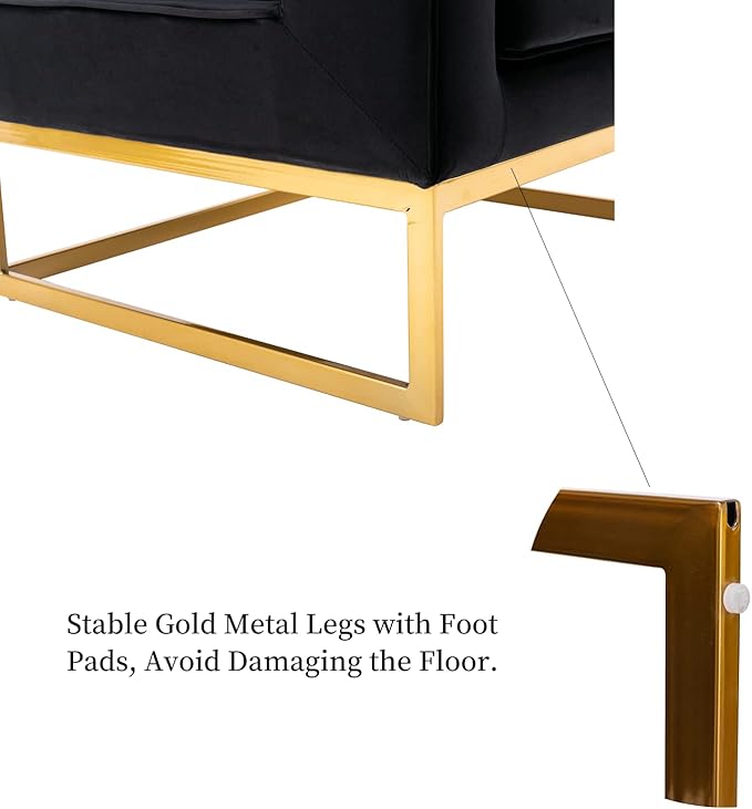 LukeAlon Elegant Velvet Accent Club Chair Upholstered Armchair with Gold Metal Legs Modern Single Sofa Chair Comfy Reading Chair with Open Back for Living Room Bedroom Black