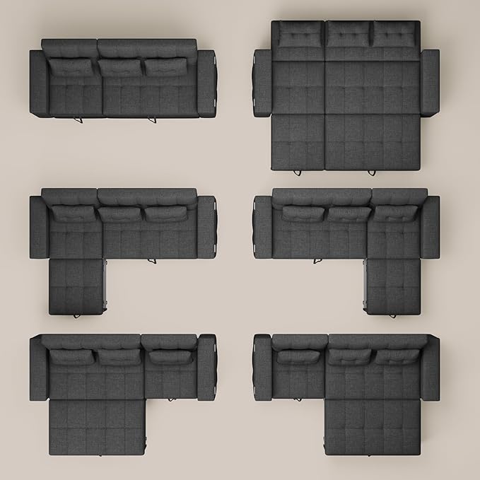 Ahomly 87 Convertible Sleeper Sofa Bed with Pull-Out Design Adjustable Backrest Wide Armrests with Storage Comfortable Pillows – Perfect for Small Spaces (Dark Grey)