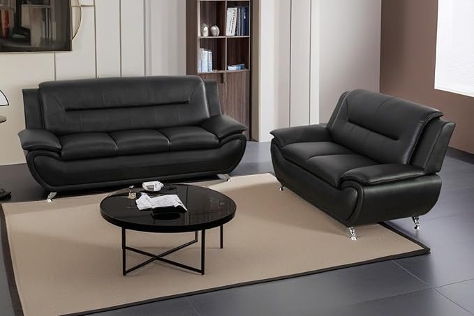 A Ainehome Sectional Sofa Sets Living Room Furniture Sets Modern Faux Leather Sofa Couch 5-Seat Sofa for Living Room(A-Black Sofa+Loveseat)