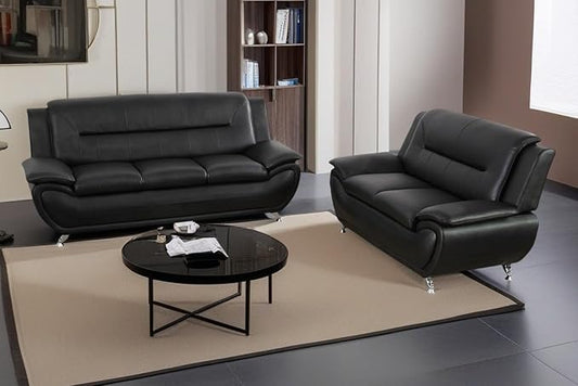 A Ainehome Sectional Sofa Sets Living Room Furniture Sets Modern Faux Leather Sofa Couch 5-Seat Sofa for Living Room(A-Black Sofa+Loveseat)