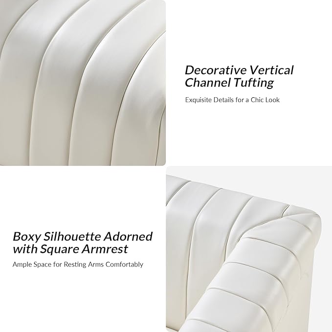 HULALA Home Faux Leather Swivel Accent Chair Set of 2 Boxy Silhouette Chair with Striped Arm Leather Barrel Chair with Herringbone Pattern(Ivory)