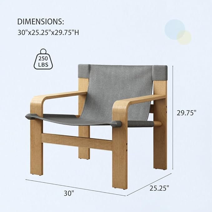 Detachable and Washable Oak Accent Chair Wide Armrest Mid-Century Lounge Chair Linen Fabric Armchair &amp Solid Wood Frame for Living Room Bedroom Balcony (White) (Dark Grey + Wood+Fabric + Oak)