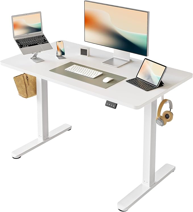 FEZIBO Electric Standing Desk Height Adjustable Stand up Desk 40 x 24 Inches Sit Stand Home Office Desk Computer Desk White