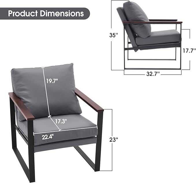 MCombo Modern Accent Chairs Faux Leather Upholstered Living Room Armchairs Waiting Room Guest Chair for Bedroom Office HQ304 (1 Grey)