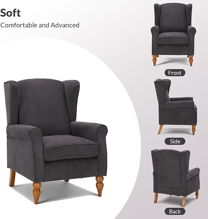 Rovibek High Wingback Chairs with Table - Midcentury Modern Accent Chair for Living Room Upholstered Armchair with Solid Legs Grey Living Room Chairs for Living Room Bedroom Balcony