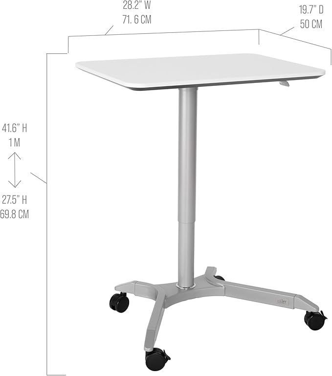 Seville Classics Airlift Height Adjustable Pneumatic Laptop Sit Stand Desk Mobile Rolling Cart Computer Workstation for Home Office Classroom White 28 Premium Desktop (New Model)