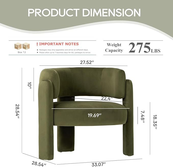 COLAMY Modern Velvet Accent Chair Set of 2 Upholstered Barrel Chairs Comfy Side Arm Chairs with 3 Legs for Living Room Bedroom Reading Green