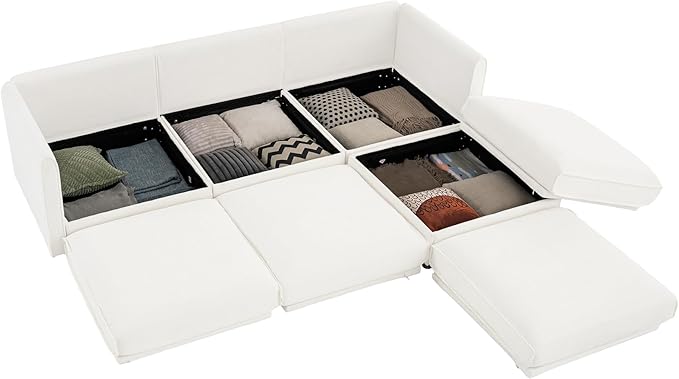 109 inch Cloud Modular 3 Seater Sofa with Storage Ottoman Modern Upholstered Storage Sofa Couch Deep Seat L Shape Sectional Sofa Chenille Comfy Couch for Living Room Apartment White