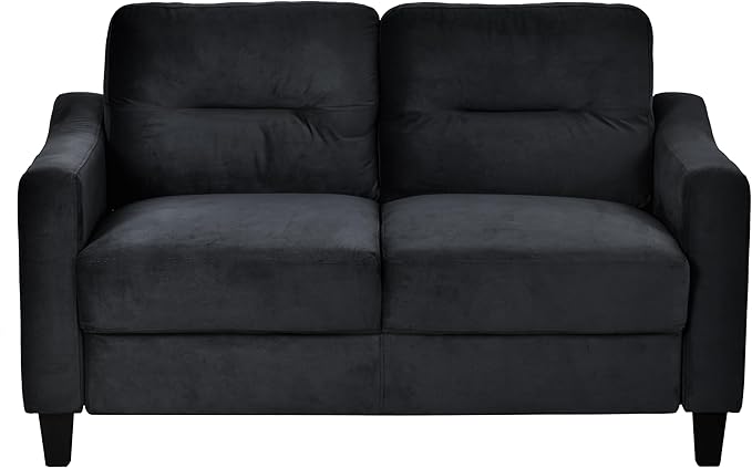 Velvet Upholstered Loveseat Living Room Mordern Couch 2-Seater Sofa with Tufted Back Cushion for ApartmentOffice Black