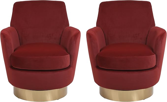 Set of 2 Swivel Accent Chair Modern Velvet American Design Swivel Round Barrel Chairs Upholstered Cozy Style for Living Room Bedroom Home Office (Brownish red 2-Pack)