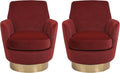 Set of 2 Swivel Accent Chair Modern Velvet American Design Swivel Round Barrel Chairs Upholstered Cozy Style for Living Room Bedroom Home Office (Brownish red 2-Pack)