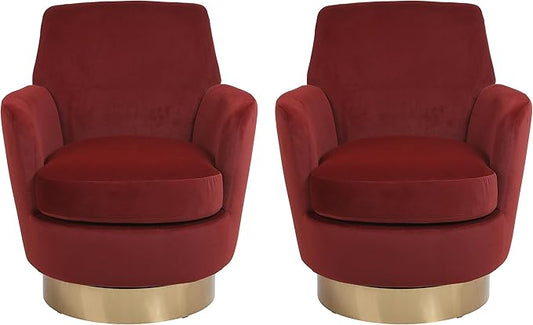 Set of 2 Swivel Accent Chair Modern Velvet American Design Swivel Round Barrel Chairs Upholstered Cozy Style for Living Room Bedroom Home Office (Brownish red 2-Pack)