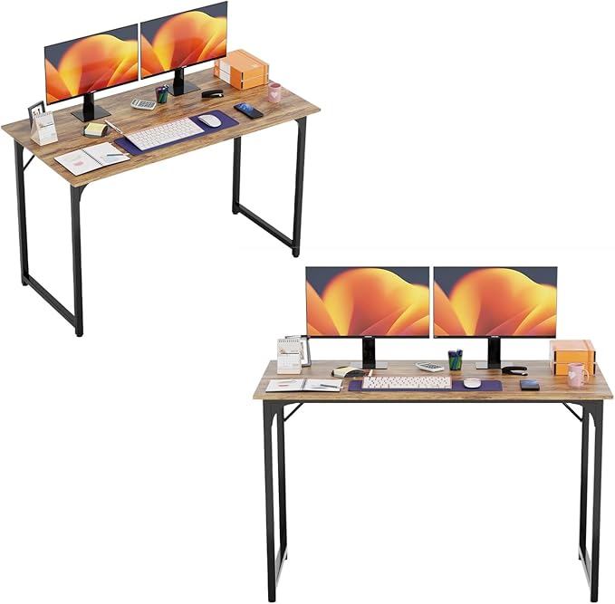 48 Inch Computer Desk Set of 2 Office Desk with Metal Frame Home Office Desk Modern Simple Style for Small Space Home Office Living Room Bedroom Brown