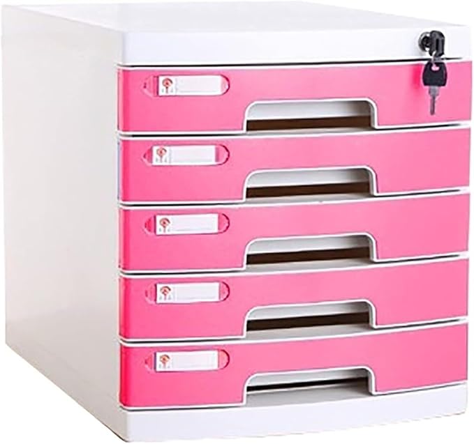 Pink Cabinets with Key- 3/5/7 Drawers Cabinet with Lock Plastic Drawer for Documents Mobile Filing Cabinet (Color : Pink Size : 5)