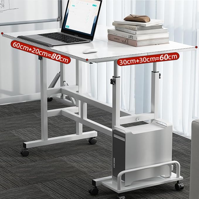 Garvee Portable Standing Desk Adjustable Height 26.4-61 Mobile Computer Desk with Wheels Tiltable Top &amp CPU Stand Rolling Laptop Table Cart for Home Office White
