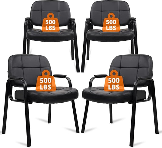 CLATINA Big &amp Tall 500 lbs Waiting Room Guest Chair Leather Office Reception Chair No Wheels with Padded Arms for Elderly Home Desk Conference Room Lobby Side Salon Clinic Black(4 Pack)