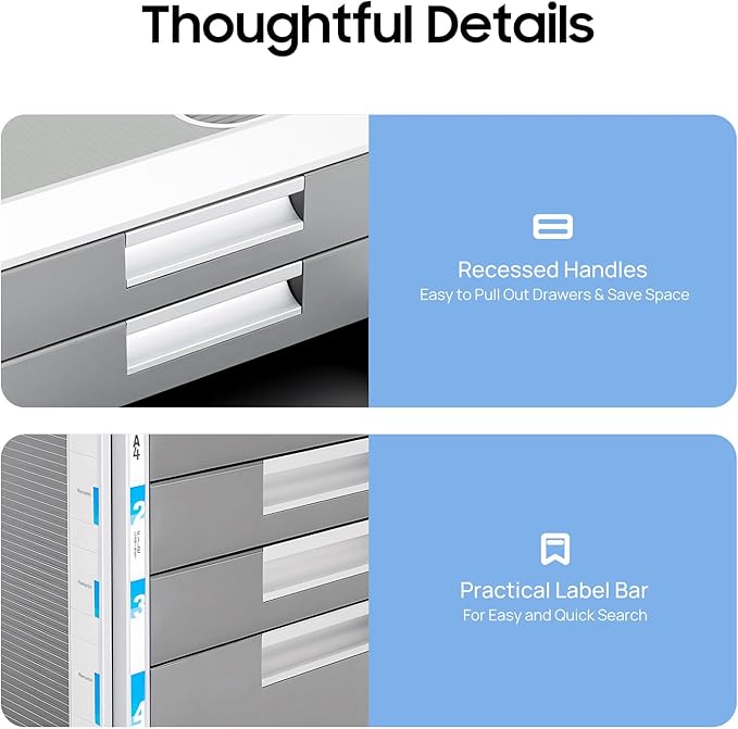 4 Drawers File CabinetAluminum Alloy File Storage Cabinet with Concave Handles Compact Desktop Drawer Organizer for Store Letters Books Documents12.4 D X 13.8 W X 11.7 H