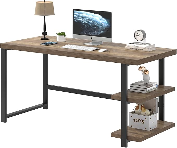 FOLUBAN Computer Desk Modern Home Office Desk with Storage Shelves Writing Study Gaming Table for Living Room Bedroom Rustic Oak 53 Inch