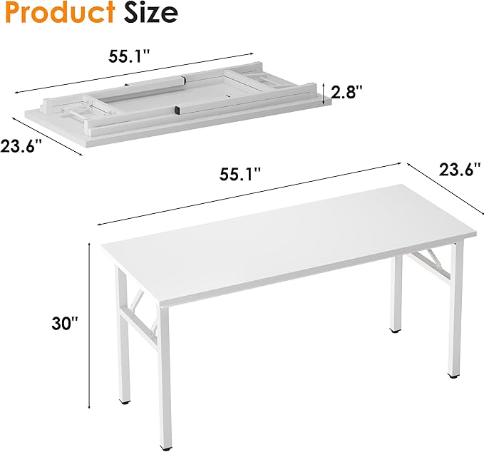 Need 55 inches Computer Desk Office Desk Folding Table with BIFMA Certification Computer Table WorkstationWhite AC5DW-140