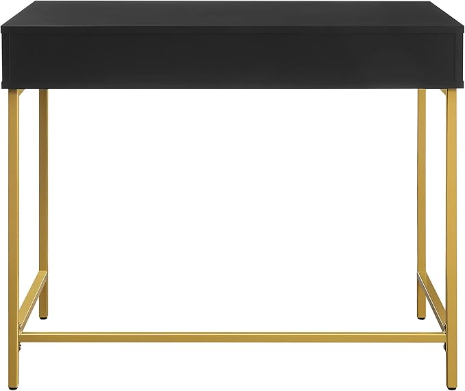 OSP Home Furnishings Modern Life Contemporary Writing Desk with Large Drawer and Gold Metal Legs Black Finish