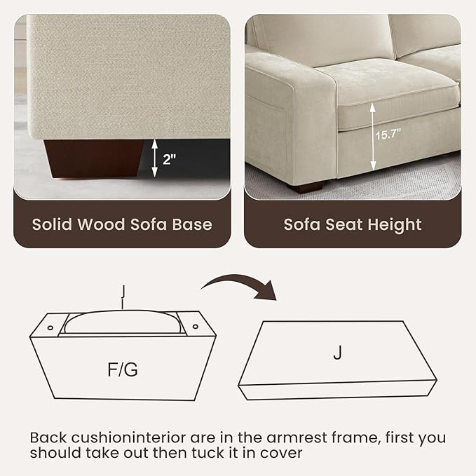 PARKOL 99 L-Shaped Sectional Couch with Storage Sofa with Reversible Chaise USB Type-C Charging Chenille Fabric Removable Cushion Covers for Small Space Apartment Living Room Beige