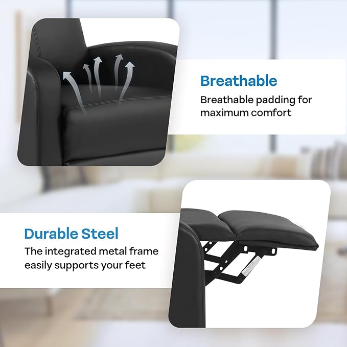 Recliner Chair Living Room Chair PU Leather Reclining Sofa Lounge Home Theater Seating with Lumbar Support Overstuffed High-Density Sponge Push Back Recliners Armchair for Living RoomBlack