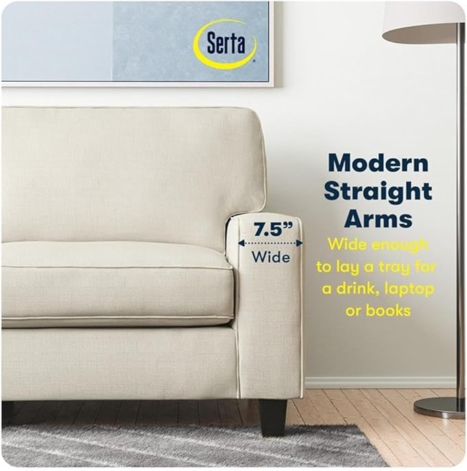 Pemberly Row 73 Track Arm Sofa Buttercream Polyester Fabric Removable Covers Solid Wood Frame Compact 2-Seater Design Modern Classic Style for Living Room or Home Office