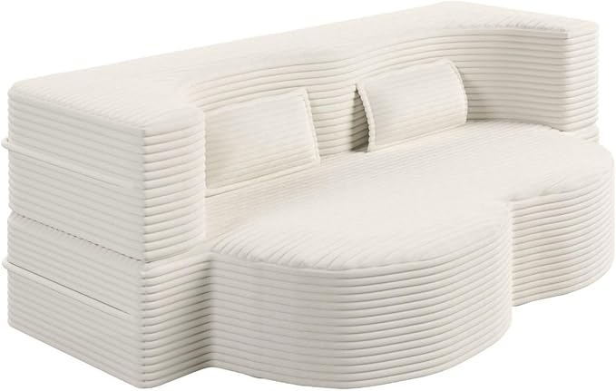 Modern 2-in-1 Convertible Sofa Bed 78 Full Size Corduroy Floor Sofa with 2 Pillows Folding Mattress Sleeper for Living Room &amp Guest Room No Assembly Required